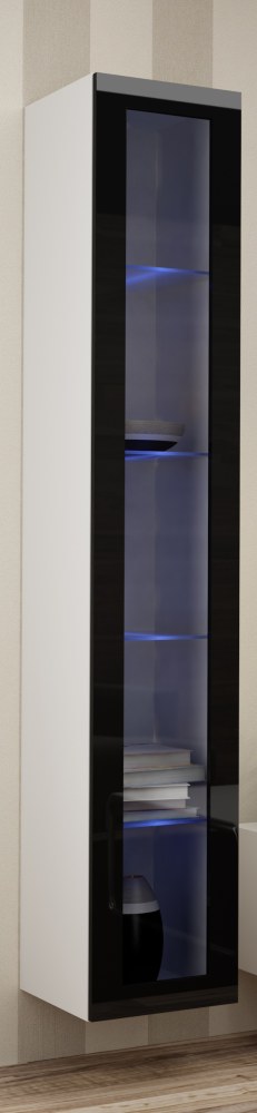 Závesná vitrína Vigo (biela/čierny lesk)
