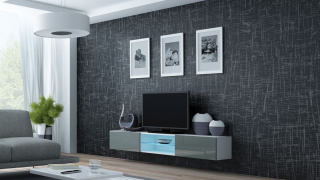 TV stolík Vigo Glass (biela/sivý lesk)