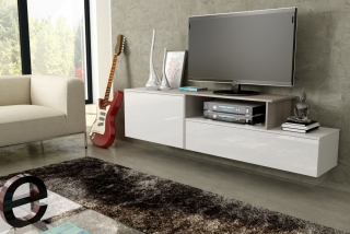 TV stolík Sigma 3 závesný (biela/biely lesk/sonoma)