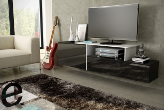 TV stolík Sigma 3 závesný (čierna/čierny lesk/biela)