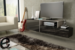 TV stolík Sigma 3 závesný (čierna/čierny lesk/sonoma)